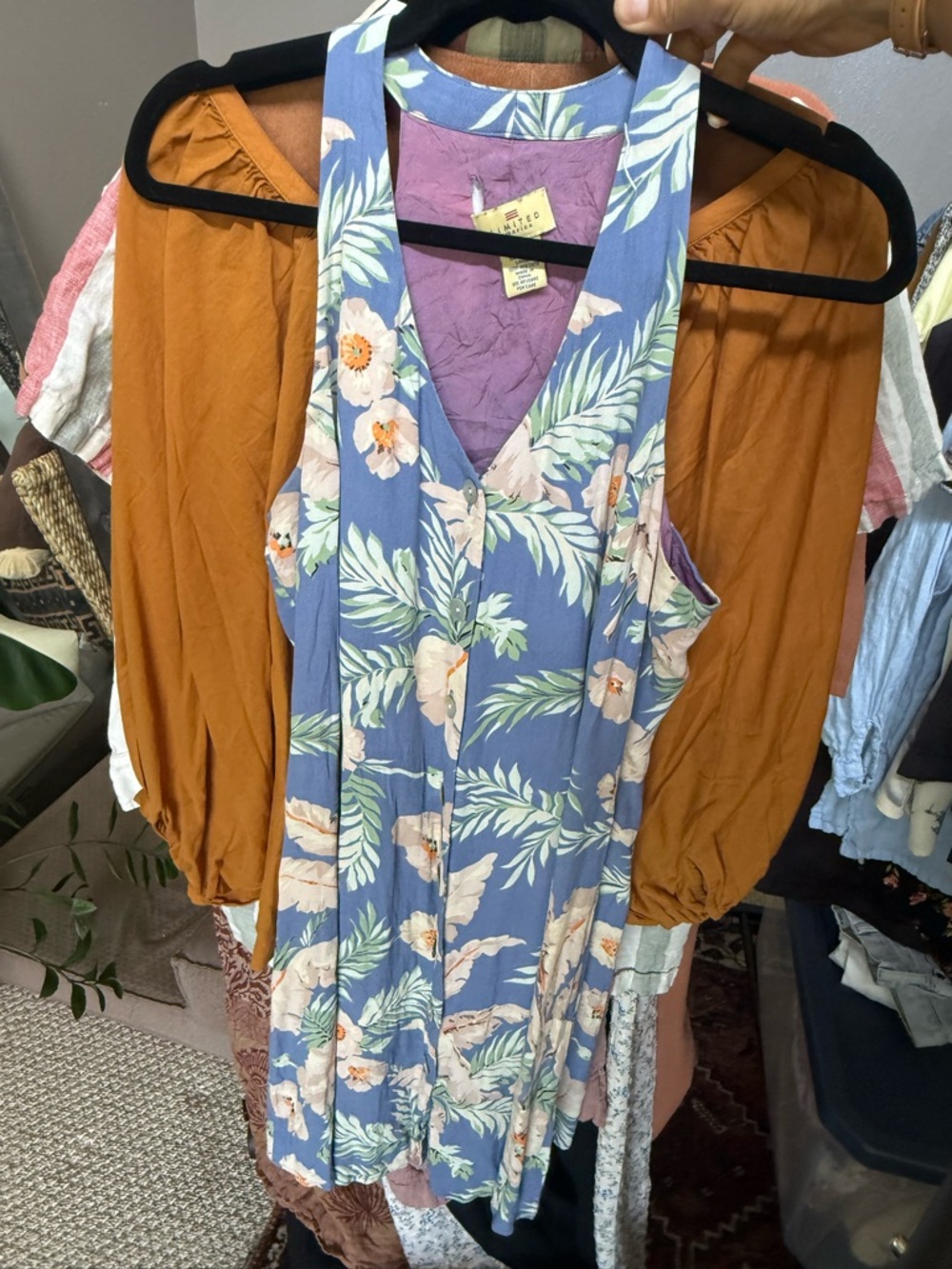 Vintage The Limited Blue Floral V-Neck Sleeveless Summer Dress, size XS/S